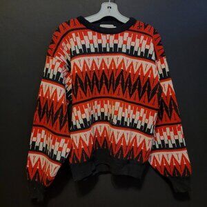 Vintage Sweater Geometric Pattern Competitive Edge Neiman Marcus Wool Large